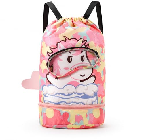 xolear Sac Piscine Enfant Séparation à Sec et à L'humidité, Sac Sport Enfant Natation Etanche avec Chaussures, Sacs de Voyage Enfants pour les Enfants à la Piscine, à la Plage, en Voyage (Licorne)