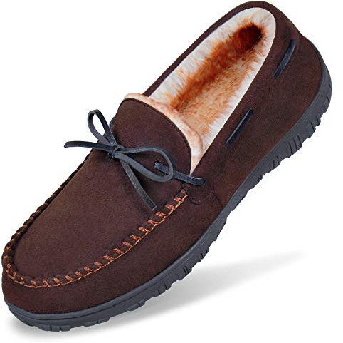 MIXIN Mens Slippers Moccasins Slippers for Men House Shoes with Warm and Cozy Memory Foam Hard Sole Men's Indoor Outdoor Slippers