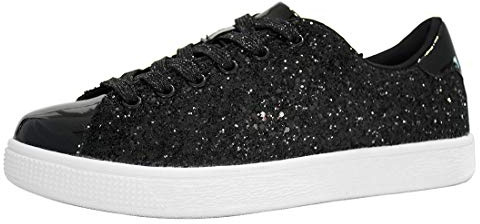 LUCKY STEP glittriga glitterskor för kvinnor bling glänsande, Svart, 43 EU