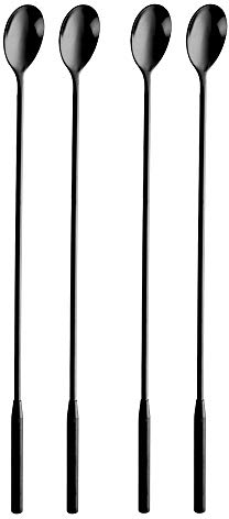 Bisda Cocktail-Rührlöffel, schwarz, 4 Stück, Cocktail-Rührlöffel, Edelstahl, Swizzle-Sticks aus Metall, 30,6 cm = 30,6 cm langer Griff, Löffel für Cocktail-Shaker, Bar-Löffel