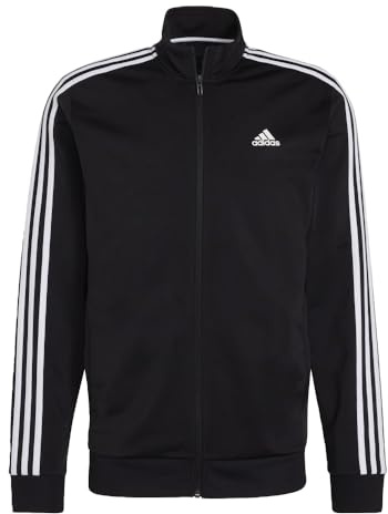 adidas Standard Essentials Warm-Up - Felpa da uomo con 3 strisce, taglia S, colore: Nero/Bianco, Nero/Bianco, S