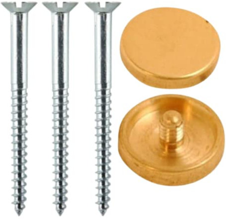 50mm Mirror Screw Brass Flat Screw 14mm Caps Mirror Screws with Decorative Cap Covers Mirror Screws Fitting Set for Mirror Tables Bath Plates Wardrobes Glass Signs Pack of 8.