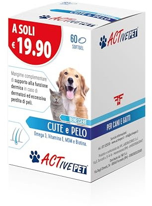 Active Pet Cute e Pelo, Mangime Complementare di Supporto alla Funzione Dermica in caso di Dermatosi ed Eccessiva Perdita di Peli, per Cani e Gatti - 1 Confezione da 60 Perle