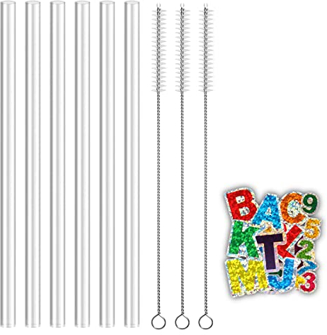Desing Wish 6 Stück Ersatz Strohhalme Wiederverwendbar Plastik Strohhalm Lang Trinkhalme Kompatibel mit Hydro Flask Stanley IceFlow 20oz 30oz 40oz mit 3 strohhalm reinigungsbürste 9 Aufkleber BPA frei