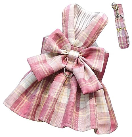 Oyccen Plaid Pettorina e Guinzaglio per Cani di Piccola Taglia Gatti Imbracatura da Principessa Vestiti per Animali Domestici