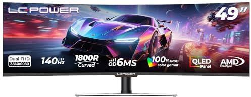 LC-POWER LC-M49-DFHD-144-C-Q 49 Zoll Curved Gaming Monitor (3840 x 1080 Pixel, Dual WFHD 32:9 Format,144Hz, 1800R, HDR400), Schwarz