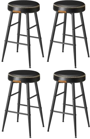 VASAGLE EKHO Colección - Juego de 4 Taburetes de Bar, Taburete Cocina, Taburete Desayuno, Cuero Sintético con Costuras, Moderno Siglo Medio, 63 cm Alto, Silla Comedor, Fácil Montaje, Negro Tinta