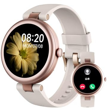Montre Connectée Femme Ronde Petite Montre Podometre Smartwatch avec Appel Bluetooth Cardiofrequencemetre Oxymetre Chronometre pour Android iOS Montre Sport pour Running Course à Pied Etanche IP68