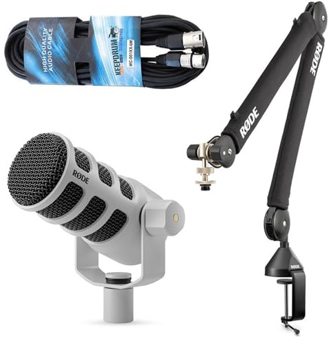 Rode Podmic USB XLR - Micrófono dinámico con altavoz PSA-1+ y cable XLR keepdrum, color blanco