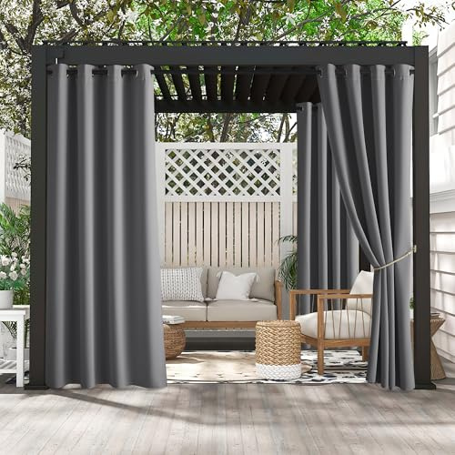 PONY DANCE Lot de 2 Rideaux Exterieur à Oeillets, Processus Anti-décoloration, L132xH274cm, Gris, Rideaux et Draperies Occultants pour Pergola Patio Terrasse Jardin