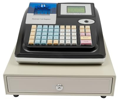 Zalydala - Caja registradora electrónica profesional con doble pantalla, 36 compartimentos y 10.000 Plus, detección de billetes falsos y puerto RS232/USB, para supermercados, restaurantes
