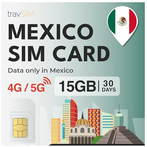 travSIM SIM-kort för Mexiko | 30 dagar – 15 GB data-SIM | 5G/4G höghastighetsdata | obegränsad internetåtkomst för Google, Facebook, Whatsapp, Instagram med mera