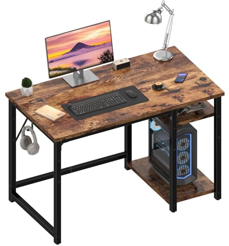 JUMMICO Schreibtisch 100cm mit Regalen, Tisch mit Stauraum, stabile Stahlkonstruktion – Rechts- oder Linksschreibtisch – Rustikales Braun