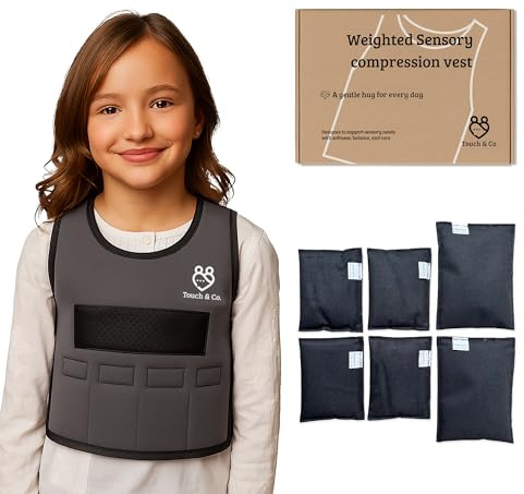 Touch & Co. Kids Weighted Vest - 6-9 Years - Medium - Fully Adjustable Sensory Compression Vest for Kids - Includes Removable 2 lb Weights - Breathable Neoprene, Washable