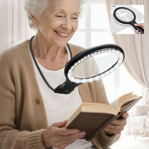ANTREATU Lente d'ingrandimento a collo d'oca 3 in 1 con luce a collo di cigno con luce a 3 colori, lente d'ingrandimento per libri portatili, indossati sul collo e da scrivania, per anziani