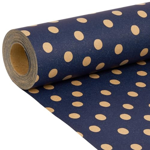 Julkrafts presentomslagspapper: Blå polkaprickigt omslagspapper återvinningsbart julpapper för jul födelsedag bröllop Thanksgiving dag presentförpackning – 43 cm x 15 m