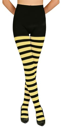 XDGBGFN Medias a rayas para mujer, medias de anillo, pies a rayas, calcetines opacos para carnaval, Halloween, fiestas temáticas, amarillo y negro, Talla única