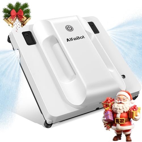 AlfaBot Window Cleaner Robot, Upgraded Intelligent Dual Water Spray & 3800PA Suction Power Window Cleaner with Edge Detection Technology, Perfect for High-Rise Windows, Tiles and Glass, Outdoor Use