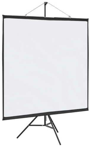 GeenYuu Schermo di proiezione con treppiede, 72 pollici, 1:1, tessuto in poliestere bianco opaco, telaio in ferro stabile, portatile e pieghevole, autoportante, per home theater, ufficio
