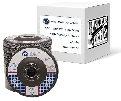 Benchmark Abrasives 4.5 x 7/8 Premium High Density Jumbo Zirconia Type 27 Flap Discs 4 1/2 for Angle Grinder, Sanding Discs, Finishing - Grinding Wheels 4 1/2 inch - (10 Pack) - 60