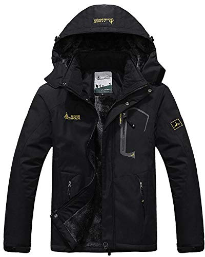 donhobo Womens Waterproof Jacket Winter Warm Fleece with Hood Windproof Camping Hiking Coat(Black,L)