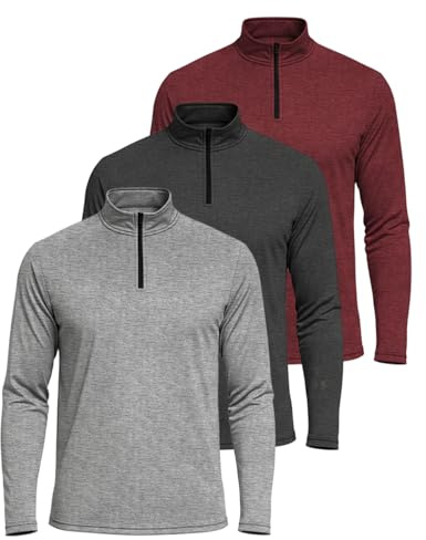 Real Essentials 3 Pack: Men's Dry-Fit Active Quarter Zip Long Sleeve Athletic Performance Pullover (Available in Big & Tall) Set 3 M