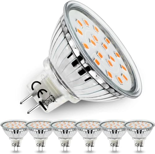 Allesgute 6er Set GU5.3 LED Warmweiß 5W MR16 LED 12V Leuchtmittel ersetzt für 45W Halogen Lampe 450lm Birne Glühbirne -Nicht Dimmbar