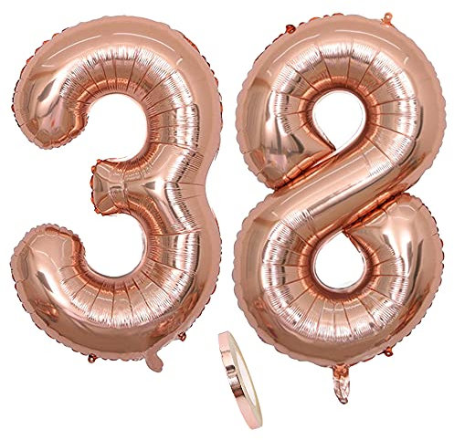 Globos numeros 38 años, Number globo número 38 oro rosa para niña Mujeres Chica, 40 Figuras Decor globo de lámina de helio inflable, gigante grande decoración fiesta de cumpleaños boda (xxxl 100cm)