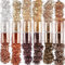 FLOFIA 12Box Glitzer zum Basteln Gold Silber Braun Nagel Pailletten Holographisches Glitzerpulver Glitter Pulver für Gesicht Make Up Augen Körper Haare Nagelkunst Kartenbasteln DIY Handwerk