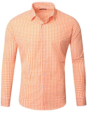 Reslad Kariertes Herren Slim Fit Freizeithemd Karo-Hemd RS-7007 Orange XL