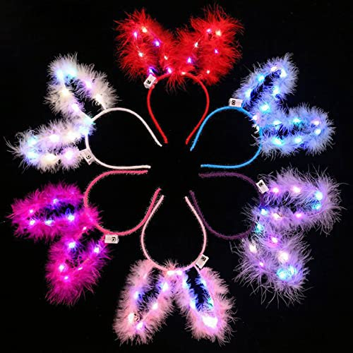 YouYuer 5PCS LED Stirnband Haarband Leucht Feder Hasen Ohren Haarband Stirnband Party Dekoration Haarschmuck Headwear für Party Geburtstag Konzerte Festivals