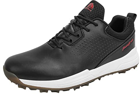 SUMECH Golf Shoes with Spiked for Mens Breathable Waterproof Non-Slip Wide Fitting Big Size,Black,9 UK