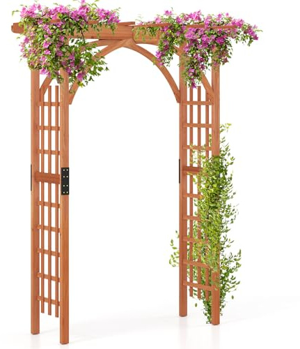 COSTWAY Arco da Giardino in Legno, Pergola da Esterno per Piante Rampicanti, Pergolato per Matrimonio e Feste, da Giardino, Patio e Cortile (Modello 4)