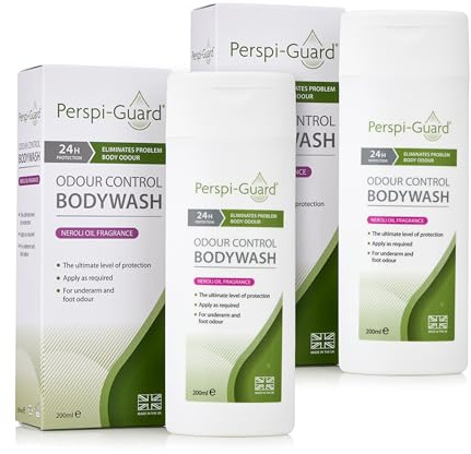 Perspi-Guard Neroli Scented Odour Control Antibacterial Body Wash for Men & Women, Anti Bacterial Shower Gel Prevents Malodour, 200 ml, 2-Pack