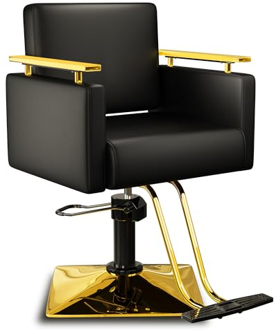 Baasha Professional Black and Gold Salon Chair, Luxury Hydraulic Styling Chair with Soft PU Leather, High-Density Foam Cushion, 360° Swivel, Heavy-Duty Steel Frame, 330 lbs Capacity, Ergonomic Design