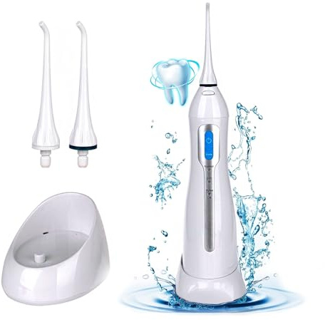 Avilia Idropulsore a Batterie per la Pulizia di Denti e Gengive - Idropulsore senza Fili con Serbatoio dell'Acqua nel Manico e 3 Potenze di Pressione, 100-240V