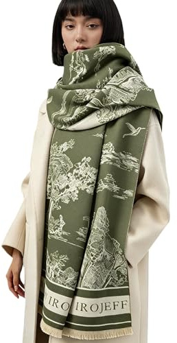LumiSyne Caliente Bufanda Chal De Cachemira Para Mujer Patrón De Pintura De Paisaje Estilo Artístico Elegante Bufanda Reversible Con Borla Larga Grande Pashmina Fulares Ligero Suave Estola