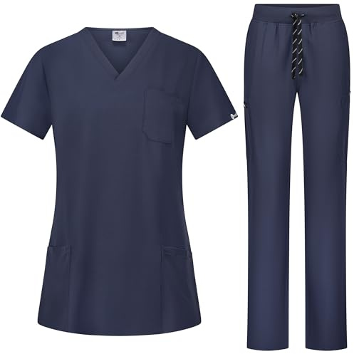 B-well Bella damskrubbset slip-väska + slip-on-byxor set medicin läkare uniform slip-jacka topp med byxor medicinska arbetskläder med elastan