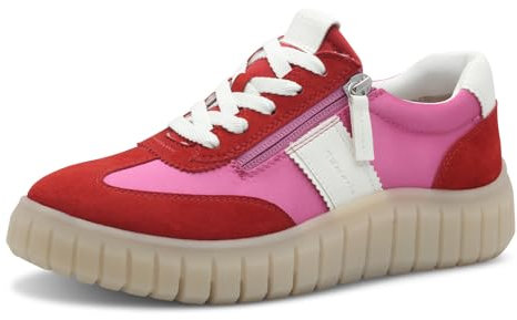 Tamaris Comfort Damen Sneaker flach mit Chunky-Sohle Low Top, Mehrfarbig (Red/Fuchsia), 38 EU