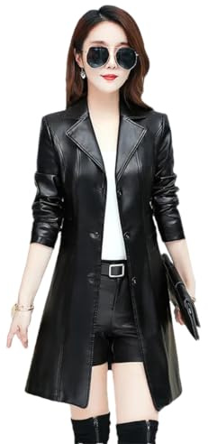 Alloaone Manteau En Peau De Mouton Pour Femme Grande Taille Veste En Cuir Véritable Trench-Coat À Manches Longues