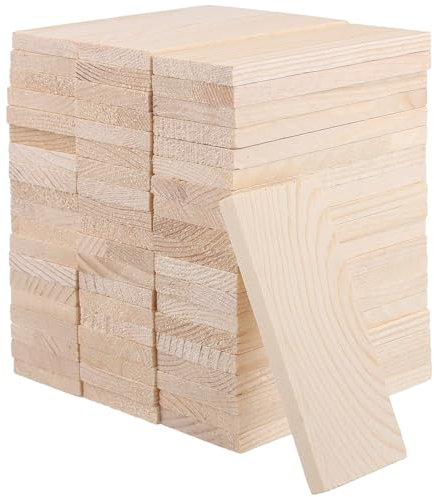 MAKTSAM 60 PCS 10x4x0.7 cm Rectangle Wood Board, Unfinished Wooden Blanks Wood Pieces for Craft Painting Modelling Engraved Home Decor