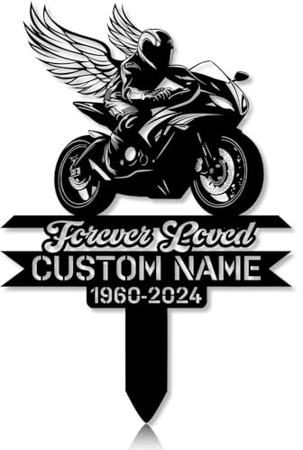 Personalized Motorcycle Memorial Stake – Angel Rider Grave Marker 12–24 inch, Loss Gift for Dad or Son (Angel Sport Biker)