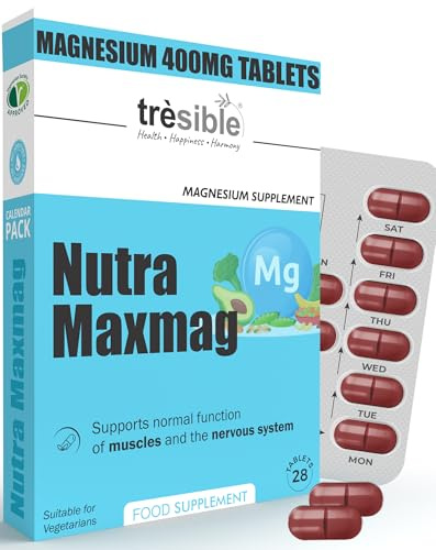 Tresible High Strength Magnesium Tablets 400mg (1 Month Supply) - Unflavoured Magnesium Supplements for Sleep, Relaxation and Nerves Support - Vegetarian Tablets for Heart, Muscles and Bones Health