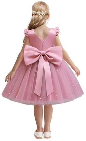 NNJXD Vestido de encaje con flores para niñas, vestido de fiesta de Navidad, vestido de princesa, 5-6 años