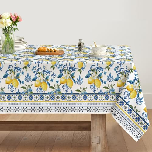 Artoid Mode Blue Lemon Iris Summer Table Cloth, Rectangular 140x110 cm Spring Decorative Table Cover Protector For Party Home Table Decorations