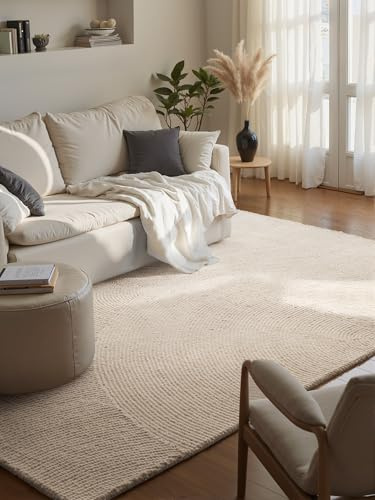 Hanse Home Wollteppich Calmio - Natur Wohnzimmerteppich - Handgetuftet - Hygge Skandi, Boho Teppich Wolle für Wohnzimmer, Schlafzimmer, Esszimmer, Flur - Natur Weiß, 160x230cm