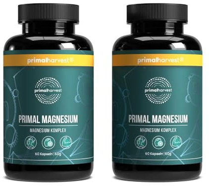 Primal Harvest Magnesium – Nahrungsergänzungsmittel mit zusätzlichem Zink für Männer und Frauen, frei von Milchprodukten, Soja und Gluten, 2 Stück (60 Portionen)
