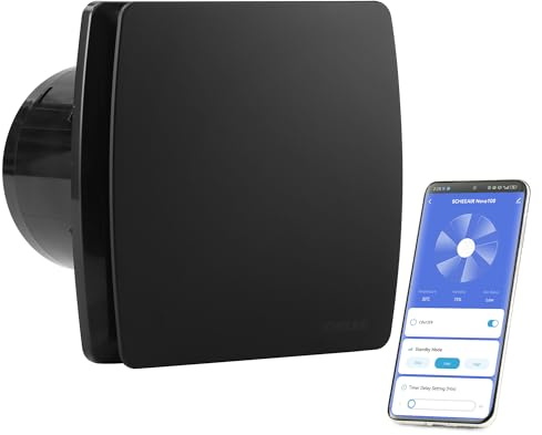 SCHEEAIR 230V Nova100 100mm App Control Smart WiFi Bathroom Fan with Humidity Sensor for Wall Mount, Ceiling Mount, Extractor Fan for Bathroom, Shower (Black)