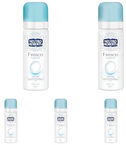 Neutro Roberts, Deodorante Spray Fresco Classico, Zero Sali di Alluminio, Zero Macchie, con Puro Olio di Glicerina, Deodorante Uomo e Donna, Dermatologicamente Testato, 50 ml, 48h (Confezione da 5)