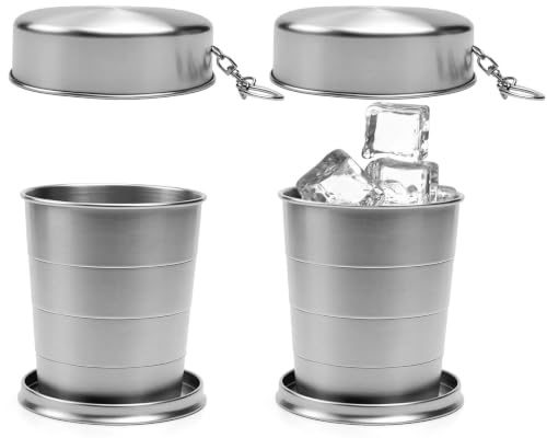 ZIJANG Lot de 2 Gobelet Pliable, 250 ml Gobelet Inox | Tasse de Voyage Pliable , Adapté à la Randonnée, à l'Alpinisme, Au Camping et à la Pêche en Plein Air